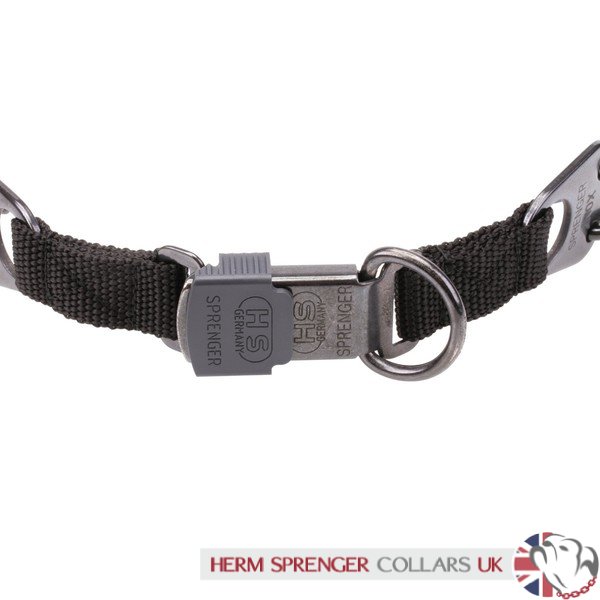 "Black Force" Herm Sprenger Zwart Roestvrij Staal Prikband Halsband met Click-Lock Gesp 4 mm