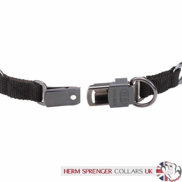"Black Force" Herm Sprenger Zwart Roestvrij Staal Prikband Halsband met Click-Lock Gesp 4 mm
